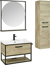 Акватон Мебель для ванной Лофт Фабрик 80 дуб эндгрейн с раковиной Фабиа – фотография-3